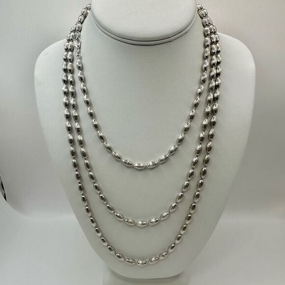 Napier vintage Long  silver tone oval beaded necklace - Picture 1 of 13